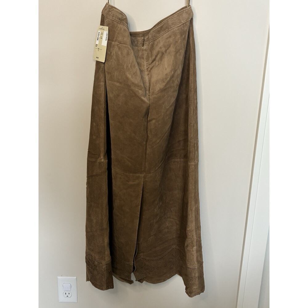 NWT Bernardo Cognac Brown 100% Leather Suede A-Line Laser Cut Midi Max Skirt 12 - Picture 7 of 12